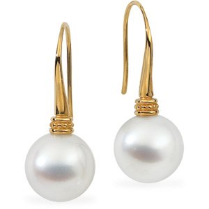 18k Yellow Gold S. Sea Cult. Pearl Earring 12mm Round Fine - JewelryWeb