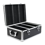 DJ Aluminum-like Hard CD Case, 600 Capacity (CD Holder Cases) Black PVC Leather Case with Aluminum Trim for CD, DVD, Blu-Ray Media Storage.
