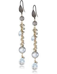 Wendy Brigode Diamond Earrwire White Sapphire Ball White Topaz Pearl Drop Earrings