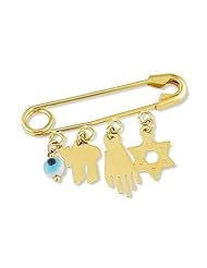 14k Yellow Gold Evil Eye Chai Hand Star David Charm Pin