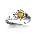 14K White Gold Heart Genuine Citrine Celtic Claddagh Ring