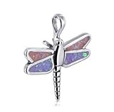 .925 Sterling Silver Created Opal Dragonfly Charm 20mm Pendant