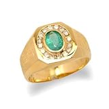 Men's Diamond & Emerald Ring in 14K Yellow Gold(TCW 1.17), Size 7