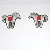 Sterling Silver and Coral Horse Earrings by Dina Huntinghorse, #9573