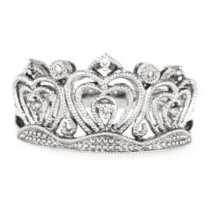14k White Gold, Diamond Triple Heart Crown Ring (0.12 ctw)