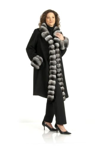 100% 17 Ounce Loro Piana Cashmere Straight Body 7/8 Coat w/Natural Chinchilla Tuxedo & Cuffs USA Made