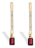 14K Yellow Gold Emerald-cut Created Ruby and Diamond Dangle Drop Earrings
