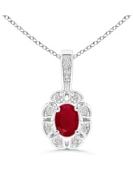 Floral Round Diamond and Oval Ruby Pendant - 0.6 ct TGW