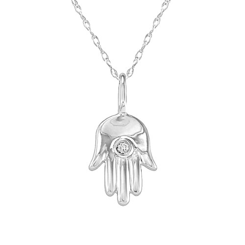 Diamond Hamsa Pendant Set in 14k White Gold (GH/I1-I2)