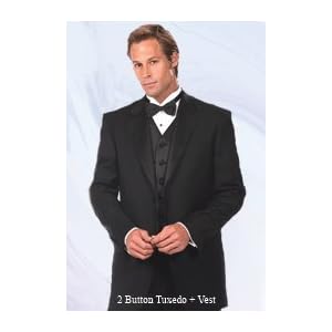 Buy Mantoni 2 Button Mens Tuxedo Suit with Vest Solid Black 100% Virgin Wool 2 Button Single Pleat... by Mantoni