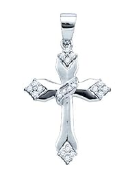 Genuine Icecarats Designer Jewelry Gift 14K White Gold 0.19Ctw Diamond Cross Pendant