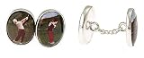 Sterling silver chain link cufflnks depicting a golfer or golf. Presentation boxed