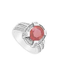 Ruby and Diamond Ring 14K White Gold - 3.75 CT TGW
