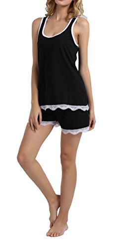Vansiter Women Sexy Sleeveless Pajama Set Racerback Vest Stretch Shorts Black M