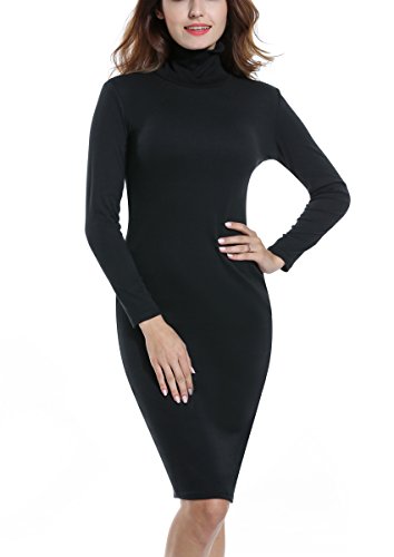 ACEVOG Women's Turtleneck Ribbed Long Sleeve Knit Sweater Dresses