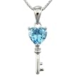Aquamarine Cubic Zirconia Heart Key CAREFREE Sterling Silver Pendant Necklace