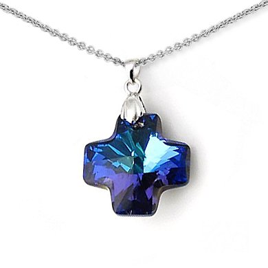 31%2BoeQFOadL Sterling Silver Jewelry: CandyGem 925 Sterling Silver Genuine 1.5 inch Large Dark Blue Crystal Cross Pendant by Swarovski Elements with free 18inch Sterling Silver Chain. Free Gift Box.