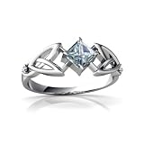 14K White Gold Square Genuine Aquamarine Celtic Knot Ring