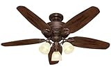 IMAGE OF Hunter 28716 Woodford 52-Inch 5-Blade 3-Light Ceiling Fan, Tuscan Gold with Peppered Walnut/Cinnamon Blades and Amber Glass Shades