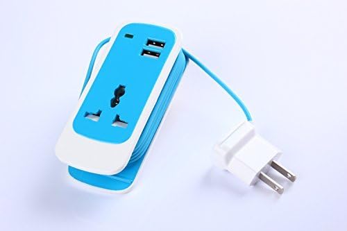 WAYMAY 2 Port 2.1A USB Port Electric Socket AC Wall Charger Dock 1.5 M 5ft Power Supply Cord Portable Power Strip Travel Charger (Blue)