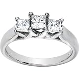 14K White Gold Created Moissanite 3 Stone Anniversary Band Ring