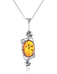 Sterling Silver Honey Amber Victorian Pendant Necklace , 18"