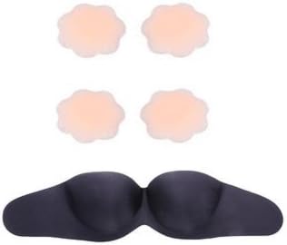 Bundle 3in1 Push up Invisible Self Adhesive Wing Nubra Nu Bra+Nipple Pasties (D Cup, Black)