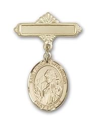 Gold Filled Baby Badge with St. Finnian of Clonard Charm and Polished Badge Pin