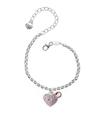 Pink Resin Heart in Frame with Spring Swarovski Crystals Silver Plated Brass Charm Bracelet with Light Rose Swarovski Drop