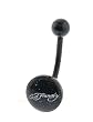 Genuine Ed Hardy Anodized Black Belly Ring - "Ed Hardy" Logo in 10mm - 14 Gauge - 5mm Ball - Sold Individually