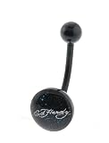 Genuine Ed Hardy Anodized Black Belly Ring - Ed Hardy Logo in 10mm - 14 Gauge - 5mm Ball - Sold Individually