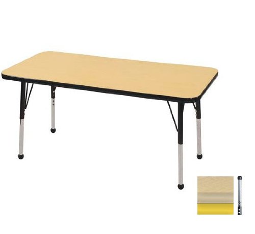 Early Childhood Resource ELR-14107-MMYE-TB 24 in.x48 in. Maple Rectangular Adjustable Activity Table with Maple Edge and Yellow Toddler Leg Ball Glides