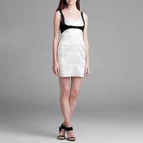 BCBGMAXAZRIA Black and White Seamed Satin Dress