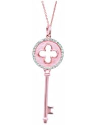 14K Gold over Sterling Silver 0.165ct TDW Diamond Clover in Circle Key Pendant (H-I, I1-I2)