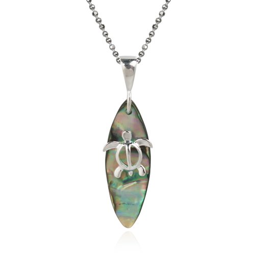 Silver Abalone Paua Shell Surfboard & Turtle Necklace Pendant with Chain