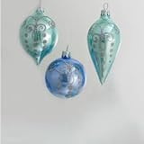 60-115MM BLUE & TEAL WITH SILVER GLITTER BYZANTINE THEME GLASS ORNAMENTS 4PC, - Christmas Ornament