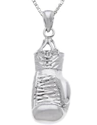 Solid 0.925 Sterling Silver Boxing Gloves Charm Pendant Necklace