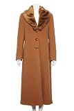 Kesta - Manteau long en tweed noir femme col fourrure