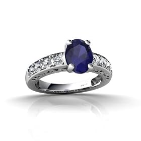14K White Gold Genuine Oval Sapphire Ring - Size 6