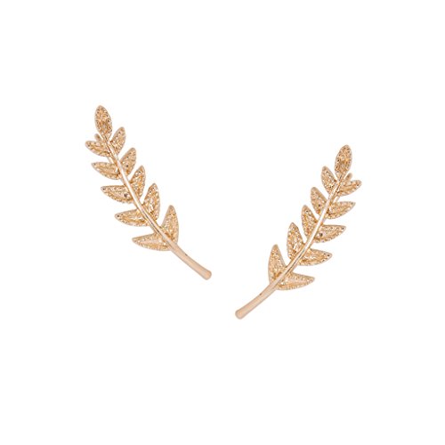 Humble Chic Women's Olive Leaf Ear Crawlers Tiny Delicate Branch Stud Earrings