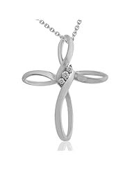 925 Sterling Silver Diamond Cross Pendant Necklace (I2-I3, 0.09 carat)