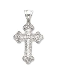 Sterling Silver CZ Budded Cross Pendant