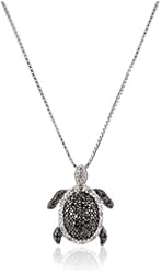 Sterling Silver Black and White Diamond Turtle Pendant Necklace (1/4 cttw, I Color, I2-I3 Clarity)