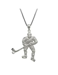 Sterling Silver Hockey Player Necklace Pendant with Chain