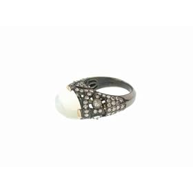 Oval Silver Moonstone Ring in Blackened Gold with Diamonds by Arunashi by Moonstone Birthstones