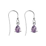 Rhodium Plated Sterling Silver 5x7mm February Birthstone Genuine Amethyst Pear Drop Earrings