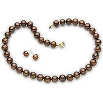 Childrens Toyshop  Jewelry : 14k, 9-10mm Chocolate Pearl Earrings and Necklace Set