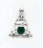 Green Enameled Frog Charm, 14K White Gold