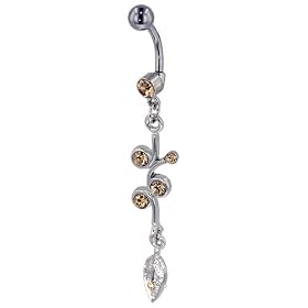 Pugster Champagne Crystal Dangling Vine Dangle Belly Ring by 