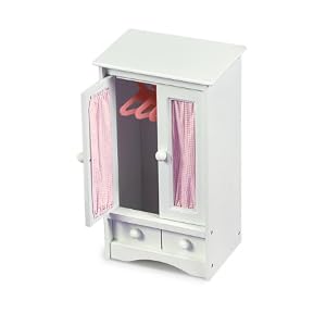 Badger Basket Doll Armoire With Three Hangers - Pink/White